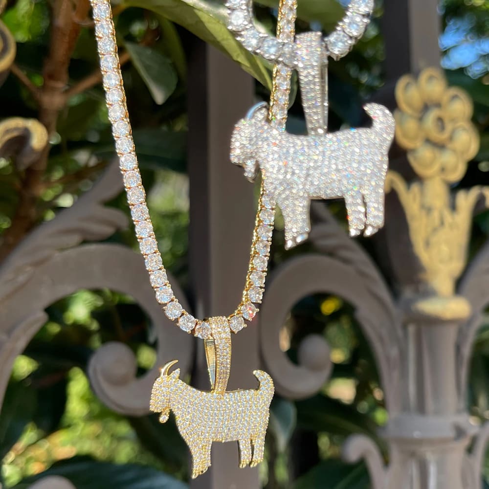 Iced Out Goat Pendant With Tennis Chain Necklace for Men